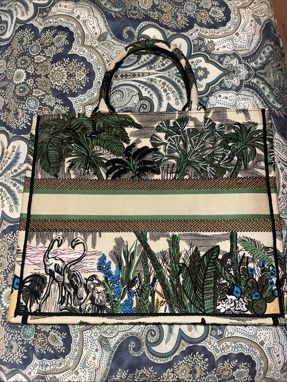 Tropical Green Canvas Tote Bag with Botanical Print